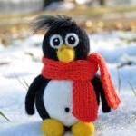 Needle Felted Penguin With Orange Scarf, Winter,..