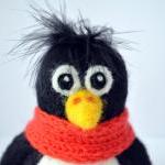 Needle Felted Penguin With Orange Scarf, Winter,..