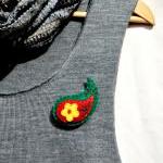 Felt Brooch, Beads, Red, Green, Yellow, Flower