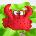 Felt Brooch, Red Crab, Sea Creature, Beads, Gift,..