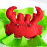 Felt Brooch, Red Crab, Sea Creature, Beads, Gift,..