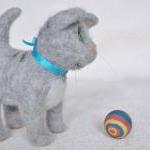 Needle Felted Gray Cat, Kitty, Striped Cat, Wool..