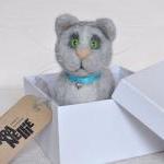 Needle Felted Gray Cat, Kitty, Striped Cat, Wool..