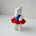 Dog White Needle Felted With Red Skirt Lashes..