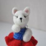 Dog White Needle Felted With Red Skirt Lashes..