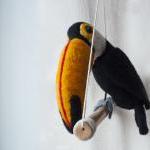 Needle Felted Toucan, Bird, Zoo, Black, Yellow,..