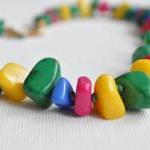Necklace From Natural Stone Beads, Colorful, Pink,..