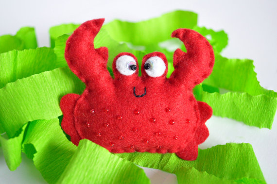 Felt Brooch, Red Crab, Sea Creature, Beads, Gift, Present