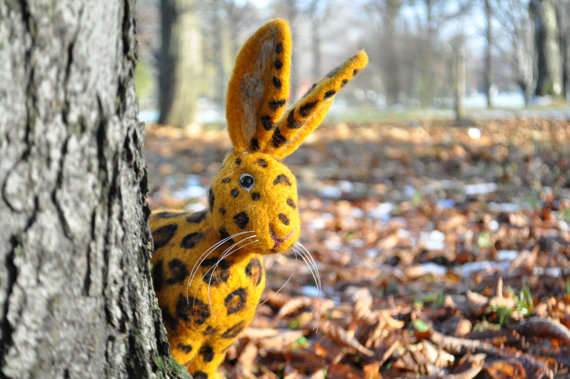 Needle Felted Bunny Leopard, Hare, Rabbit, Spotted, Present, Ooak