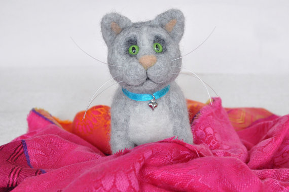 Needle Felted Gray Cat, Kitty, Striped Cat, Wool Toy, Gift, Present
