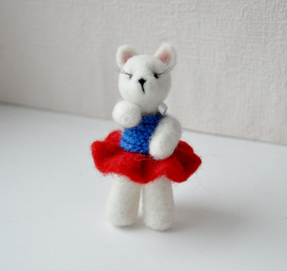 Dog White Needle Felted With Red Skirt Lashes Circus